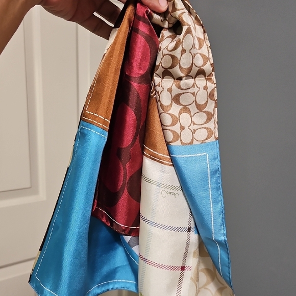 Coach EUC SILK Colorful Patchwork Scarf with Logo - Picture 2 of 5
